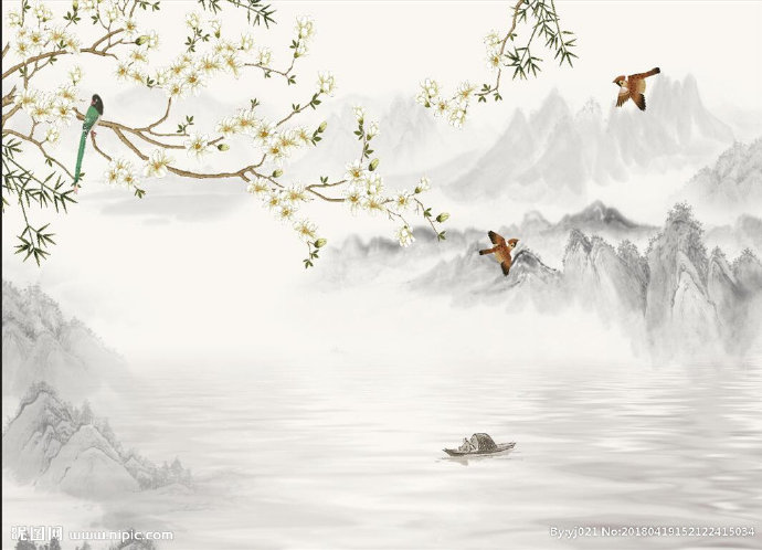 G花鸟背景墙花鸟