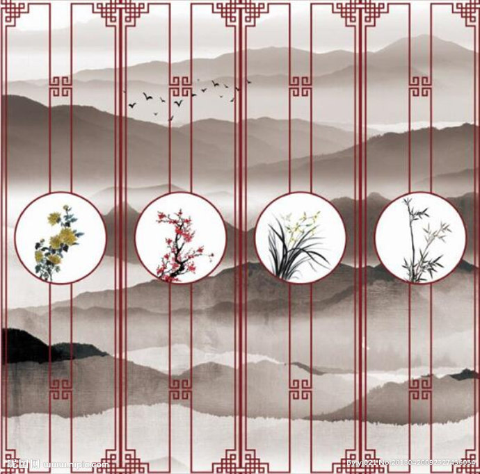 G梅兰竹菊背景墙