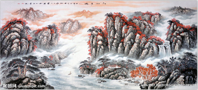 G国画山水画背景