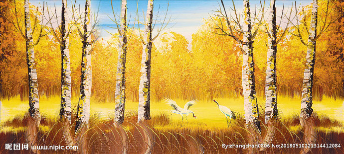 G白桦树风景油画
