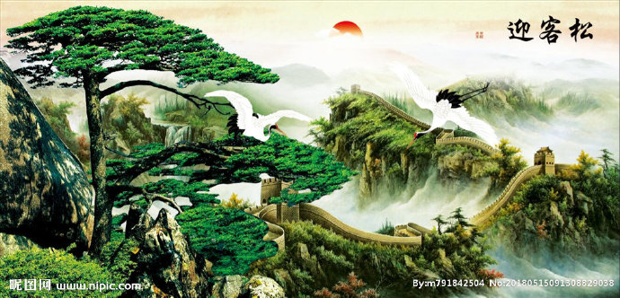 G迎客松背景墙迎