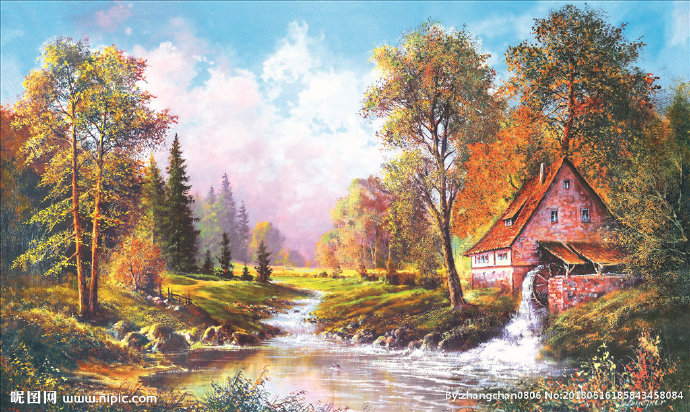 G油画风景背景墙