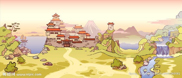 G巨幅卡通山水寺