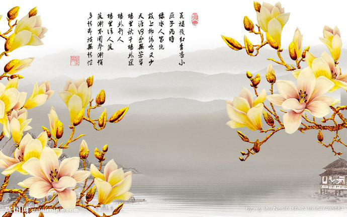 G中式玉兰花水墨