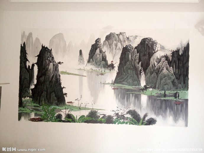G手绘山水背景墙
