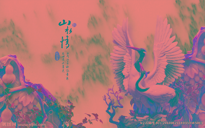 G玉雕山水背景墙
