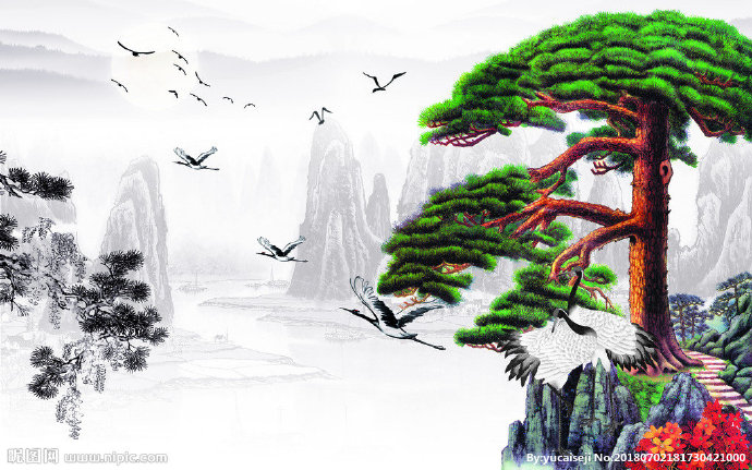 G迎客松背景墙背