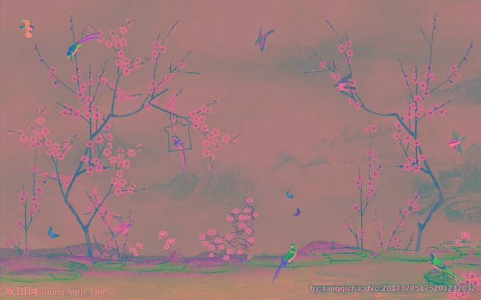 G中式花鸟背景墙