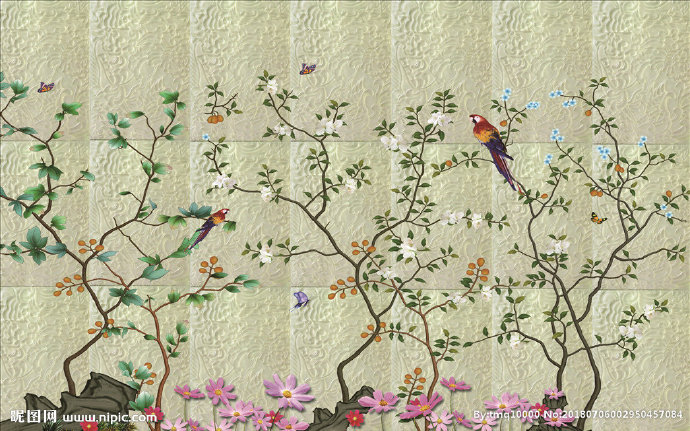G大型浮雕花鸟背