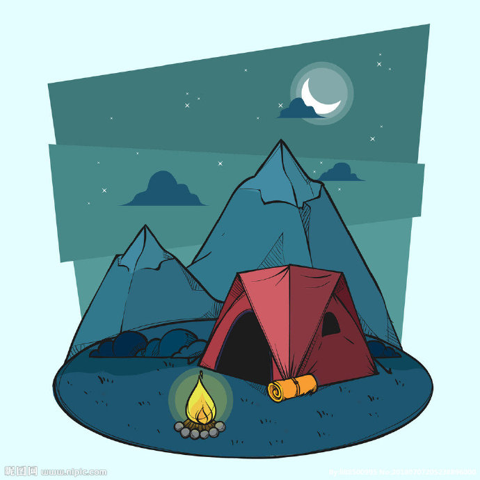G手绘夜里在山丘