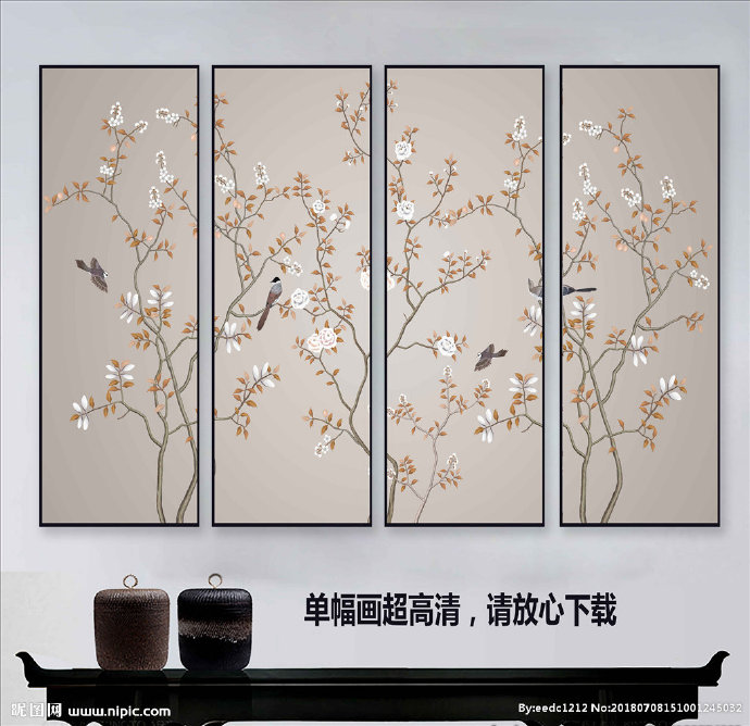 G花鸟国画背景墙