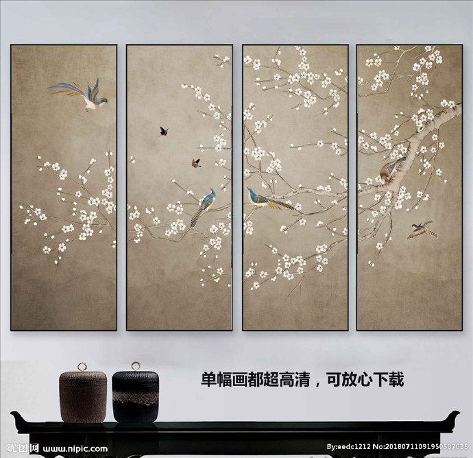 G花鸟国画背景墙