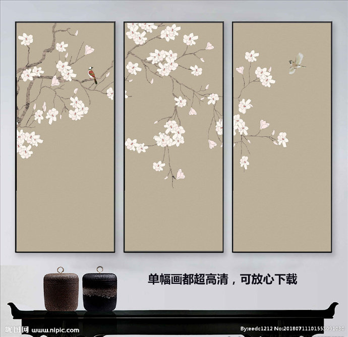 G花鸟国画背景墙