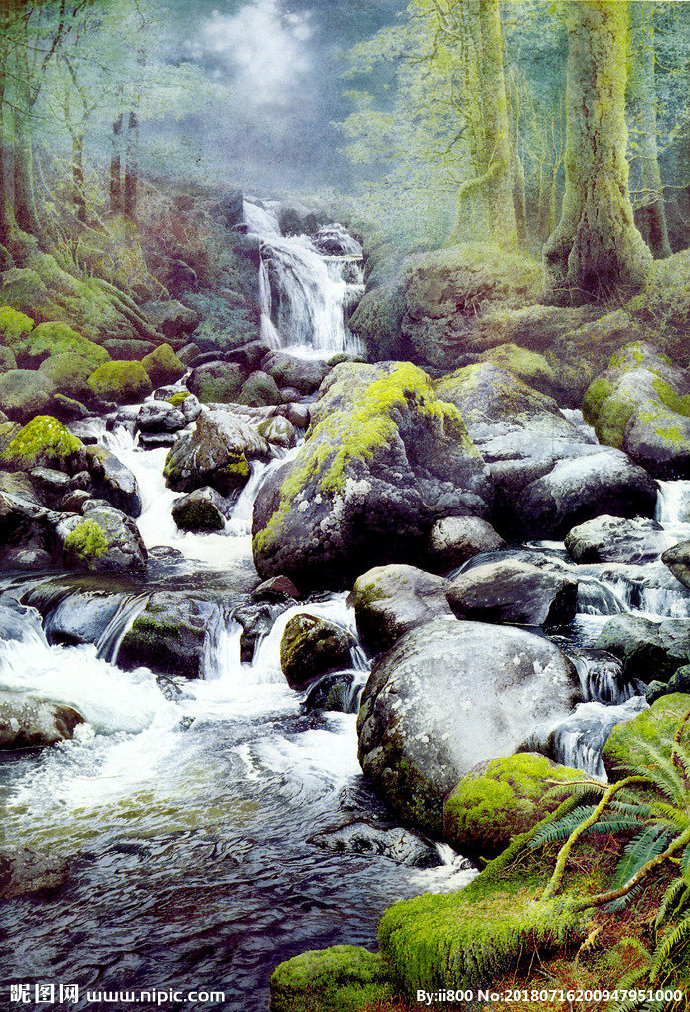 G森林溪流油画背