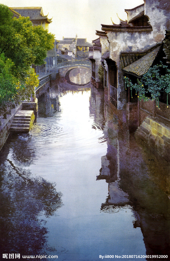 G江南水乡油画背
