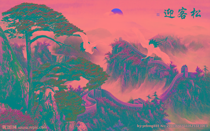G迎客松背景墙迎
