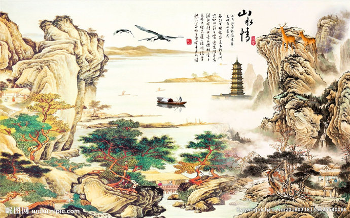 G中式山水背景墙