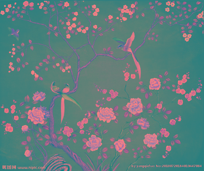 G中式花鸟背景墙