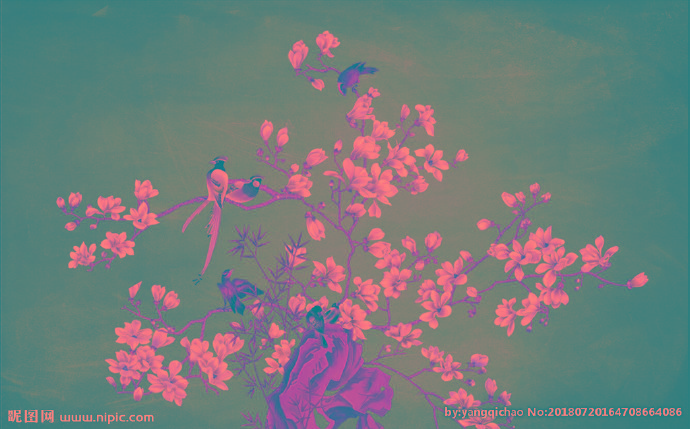 G中式花鸟背景墙