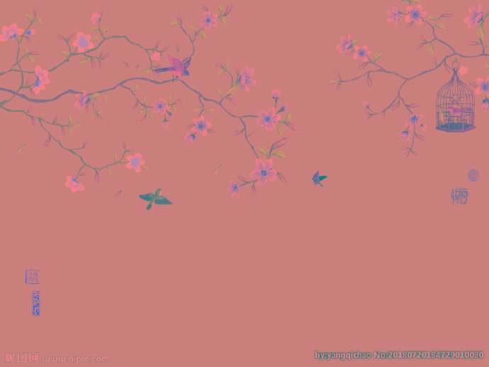 G手绘花鸟背景墙