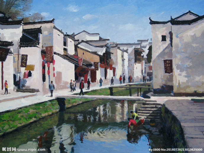 G江南民宅油画背