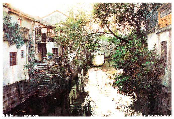 G同里水乡油画背
