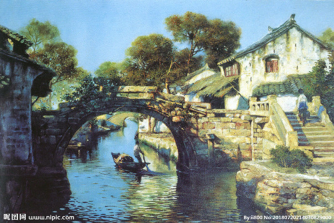 G水乡油画背景墙