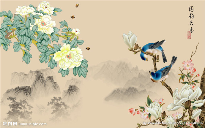 G中式花鸟背景墙