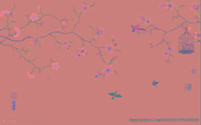 G中式花鸟背景墙