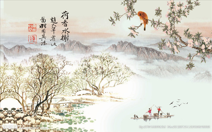 G简约山水画荷花