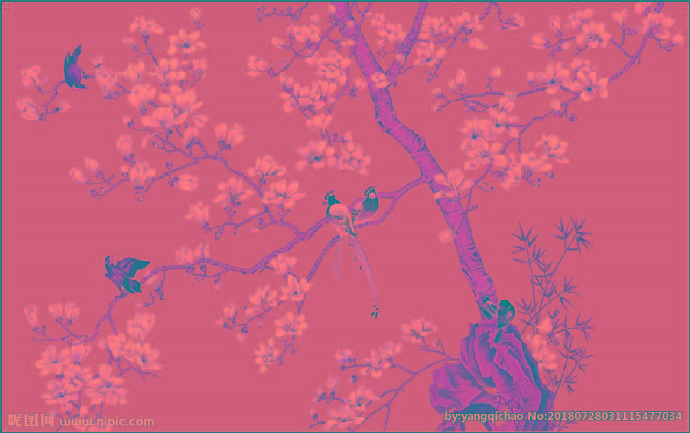 G中式花鸟背景墙