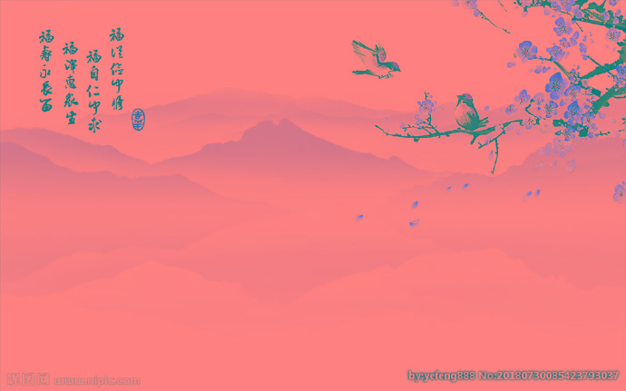 G梅花小鸟福背景