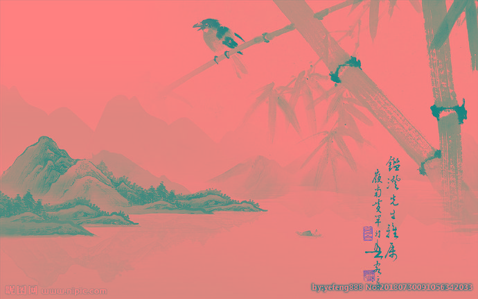 G竹子小鸟背景墙