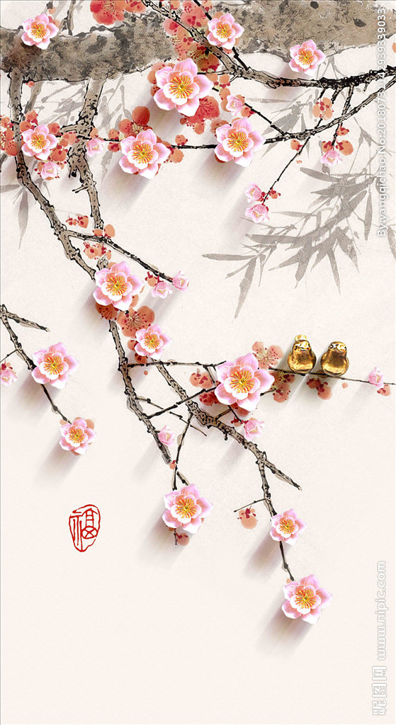 G中式花鸟背景墙
