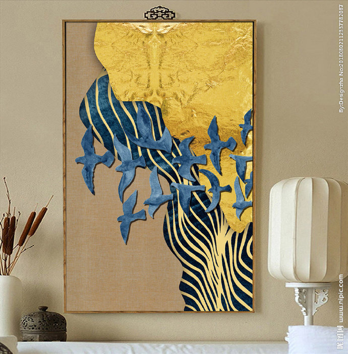 金色抽象色块油画