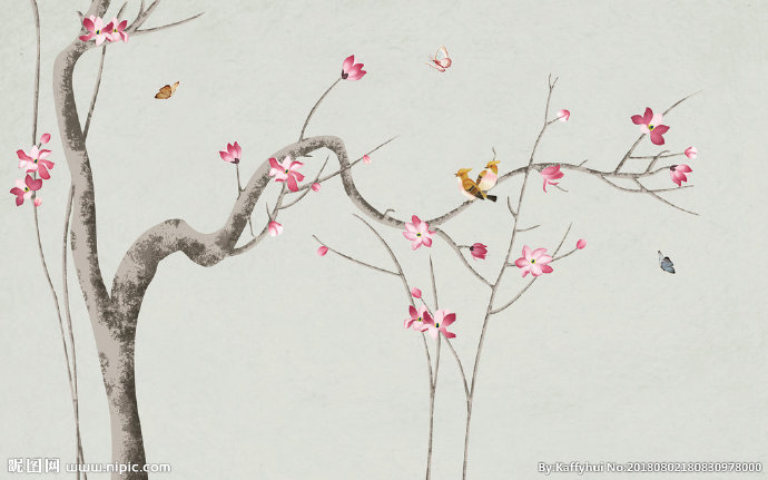 G手绘花鸟背景墙