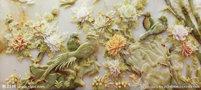 G玉雕花鸟背景墙