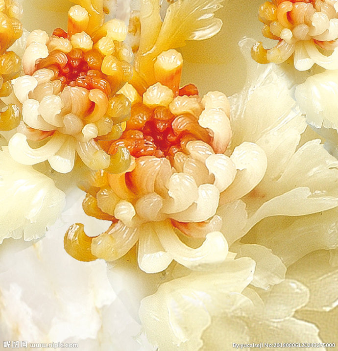 G玉雕菊花背景墙
