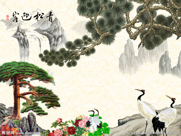 G迎客松背景墙迎