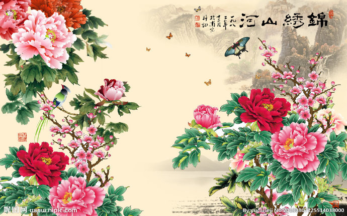 G牡丹花背景墙背