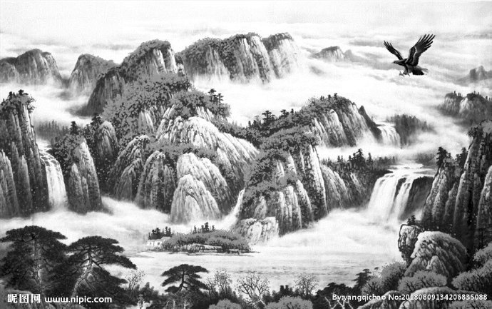 G中式山水背景墙