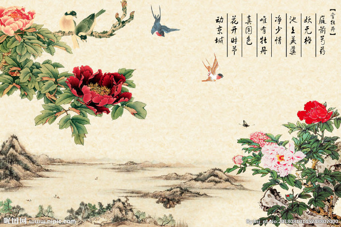 G中式花鸟背景墙