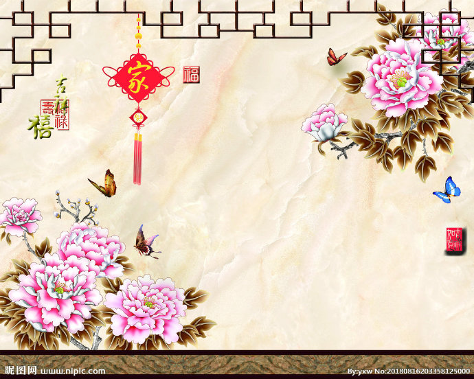 G牡丹花背景墙背