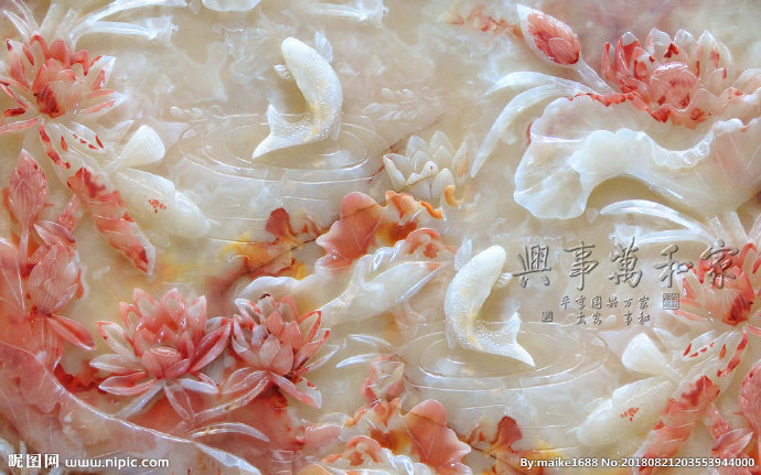 G玉雕荷花立体壁