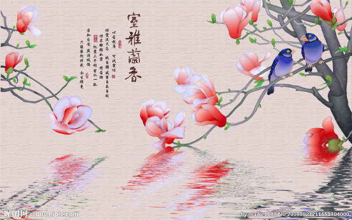 G新中式玉兰花鸟