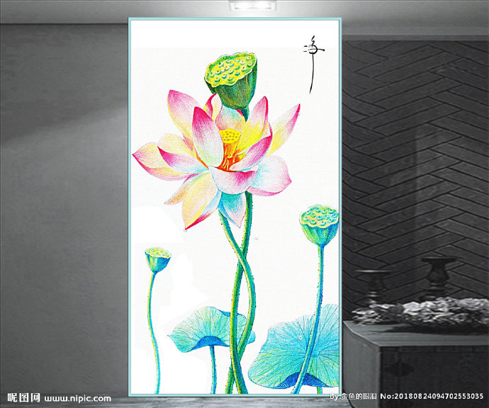G荷花挂画背景墙