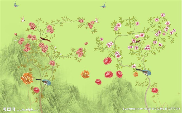 G中式花鸟背景墙