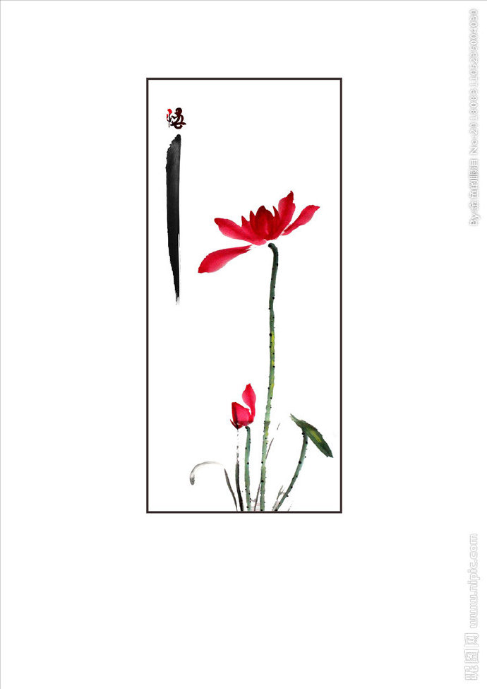 G荷花挂画背景墙