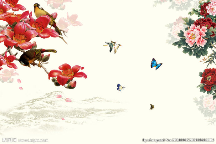 G花鸟蝴蝶背景墙