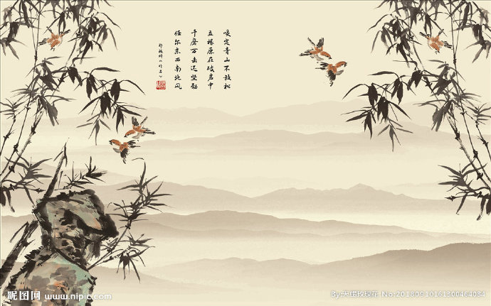 G墨竹山水画电视
